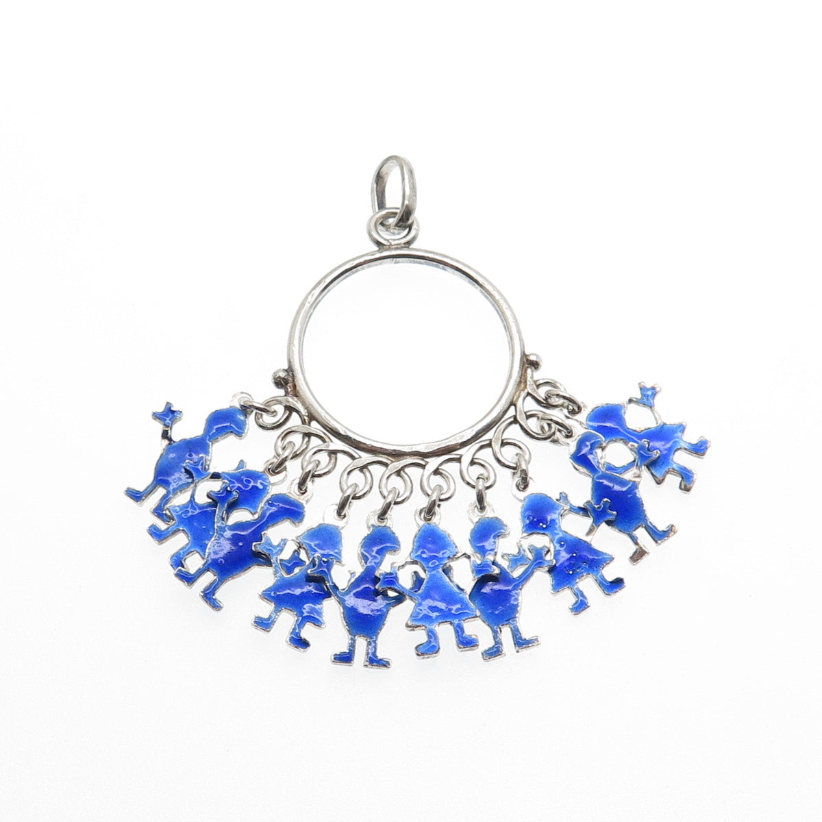 925 Sterling Silver Vintage Italy Enamel Children Multi-Charm Pendant