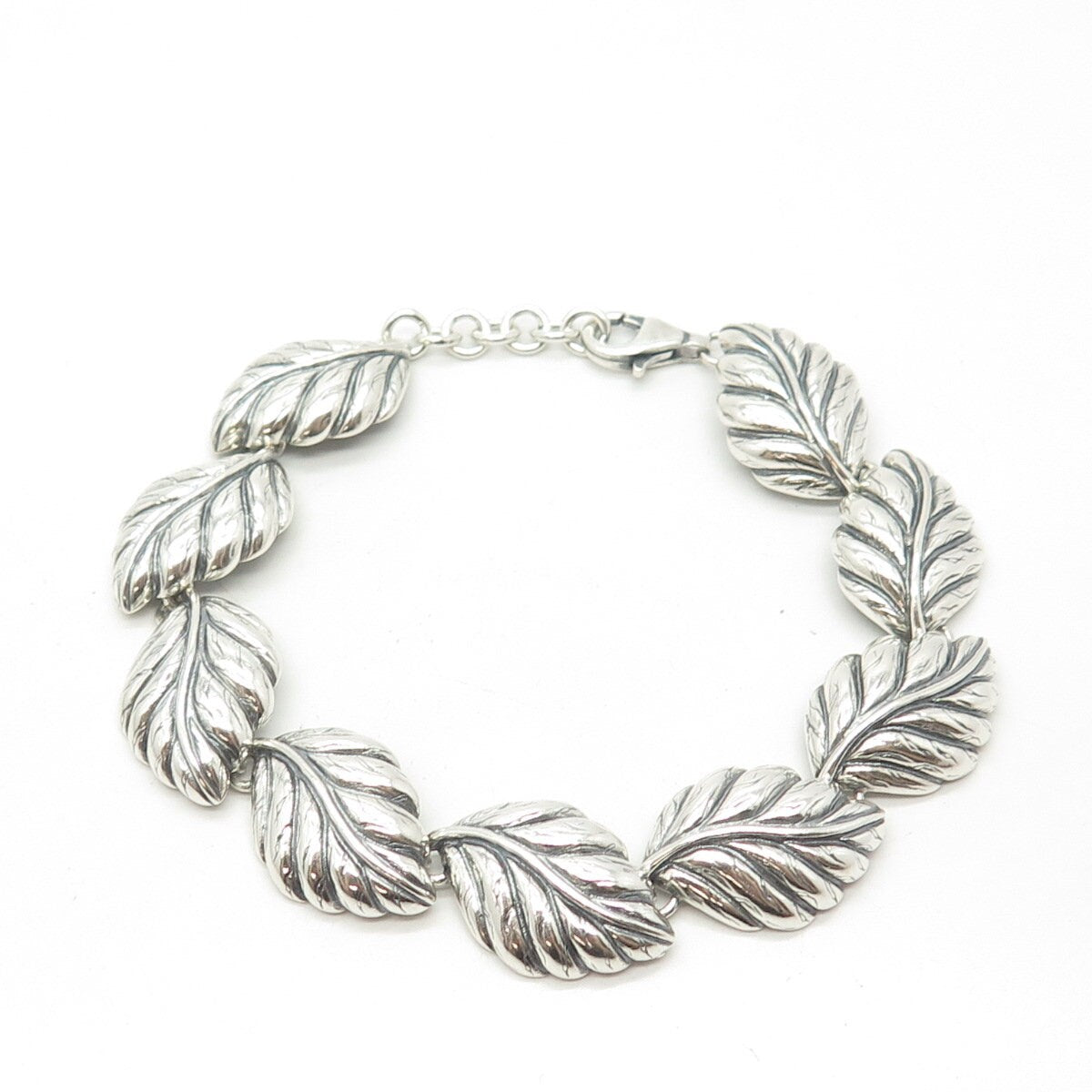 925 Sterling Silver Vintage Leaf Link Bracelet 8.25"
