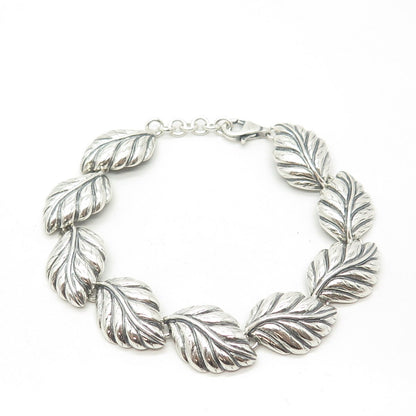 925 Sterling Silver Vintage Leaf Link Bracelet 8.25"