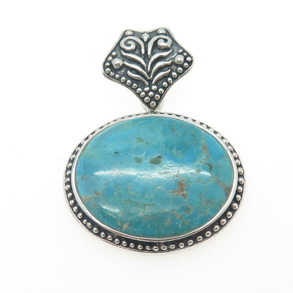 NK SILVER 925 Sterling Silver Vintage Real Turquoise Ornate Pendant
