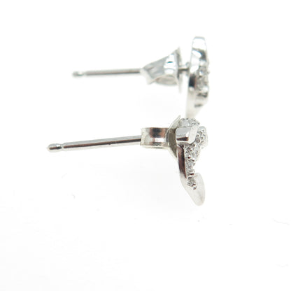 925 Sterling Silver Round-Cut Black & White C Z Friendly Dolphin Stud Earrings