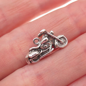 925 Sterling Silver Vintage Motorcycle Oxidized 3D Charm Pendant