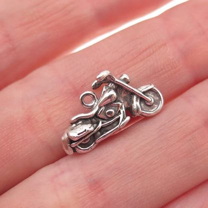 925 Sterling Silver Vintage Motorcycle Oxidized 3D Charm Pendant