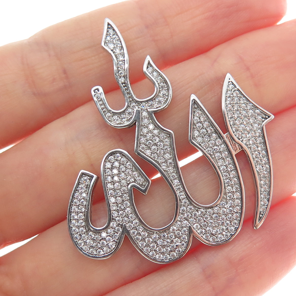 925 Sterling Silver C Z Muslims Allah Religious Sparkle Pendant