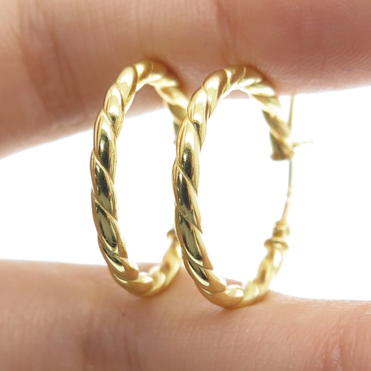 HAN 925 Sterling Silver Gold Plated Twisted Rope Hoop Earrings