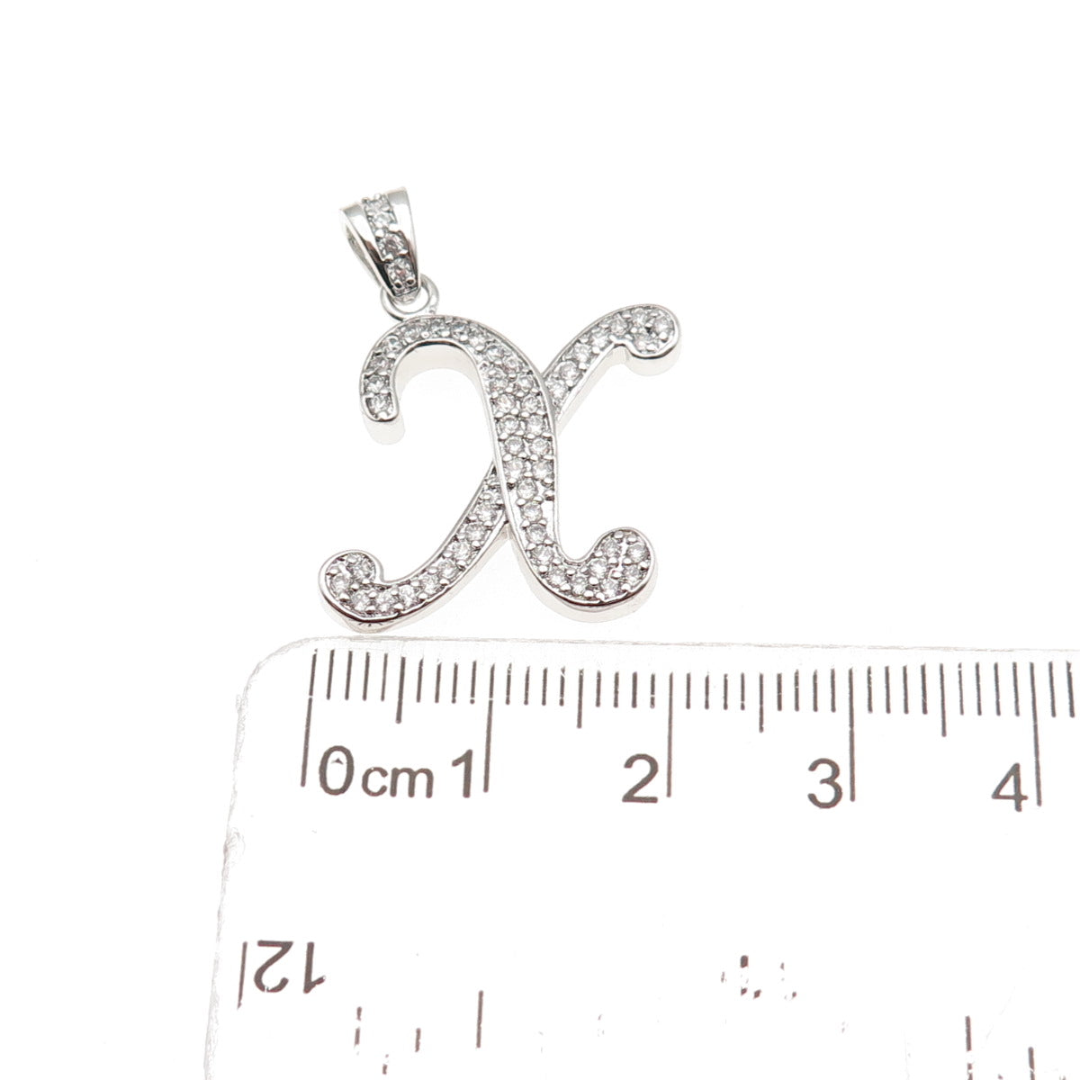 925 Sterling Silver Round-Cut C Z Letter X Initial Charm Pendant