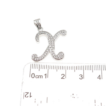925 Sterling Silver Round-Cut C Z Letter X Initial Charm Pendant