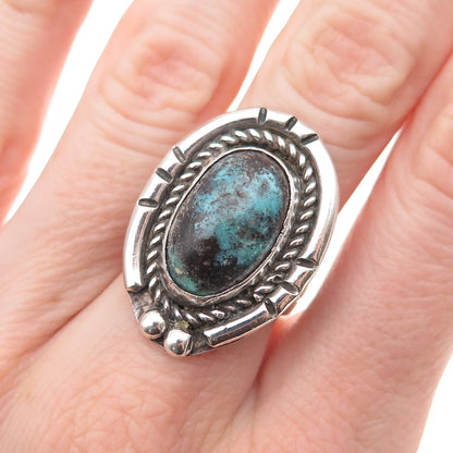 Old Pawn 925 Sterling Silver Vintage Southwestern Bisbee Turquoise Ring Size 7