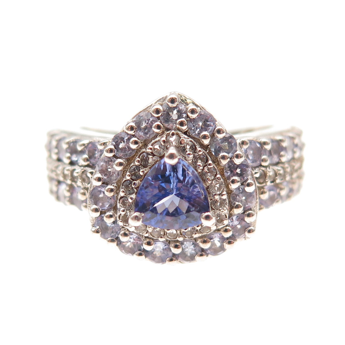 Chuck Clemency 925 Sterling Silver Real Tanzanite & White Topaz Ring Size 7