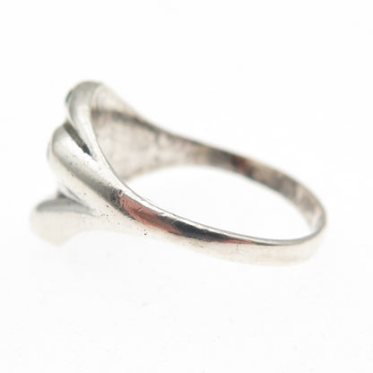 925 Sterling Silver Vintage Real Turquoise Inlay Modernist Oxidized Ring Size 6