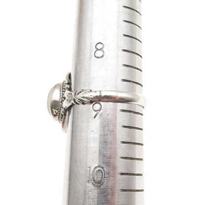 925 Sterling Silver Vintage Real Moonstone Modernist Oxidized Ring Size 9