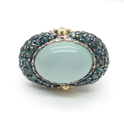 BARBARA BIXBY 18K Gold Sterling Real Chalcedony London Blue Topaz Ring Size 5.25