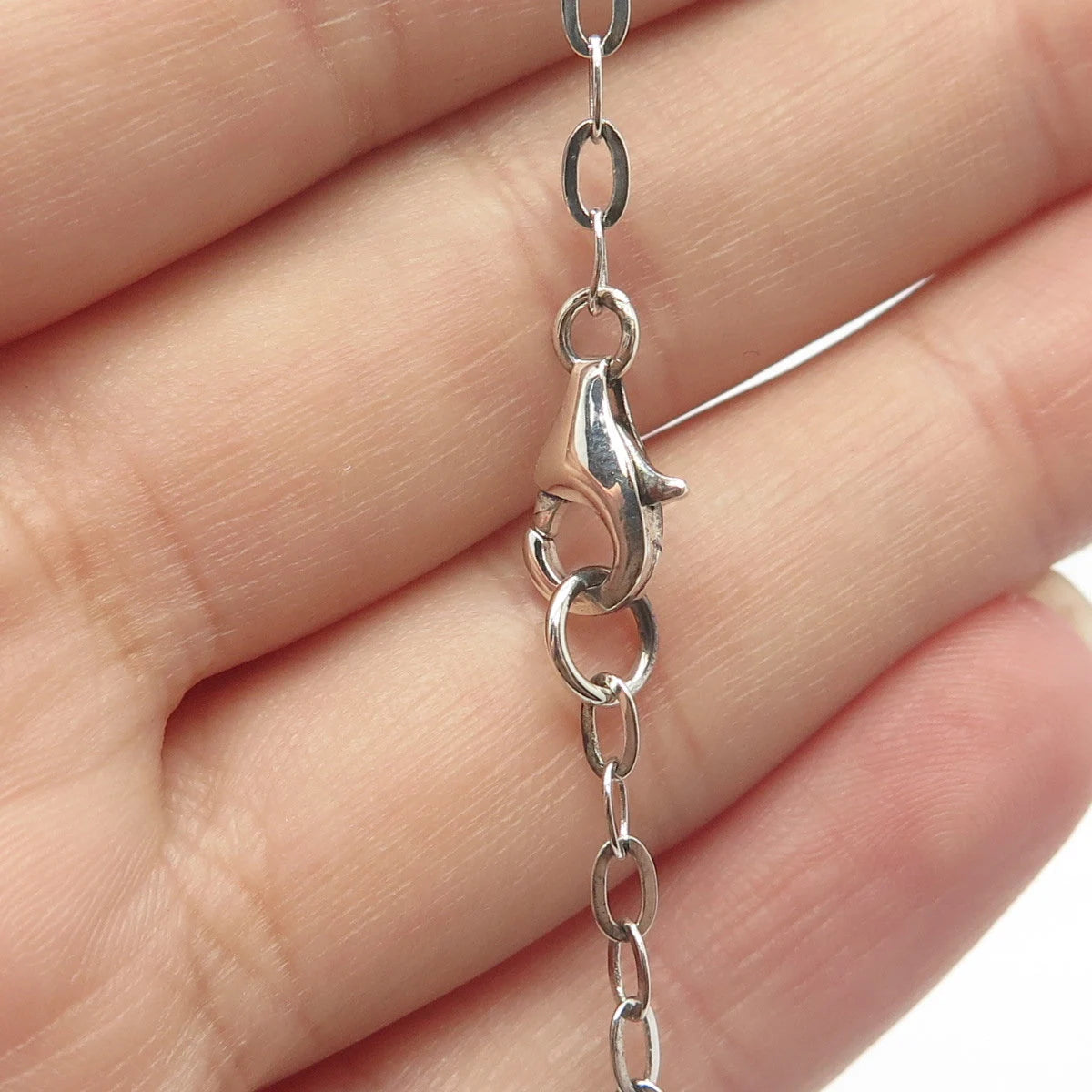 925 Sterling Silver Vintage Turquoise Gem Double Circle Cable Chain Necklace 18"