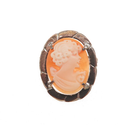 800 Silver Vintage Real MOP Carved Lady Cameo Pin Brooch / Pendant