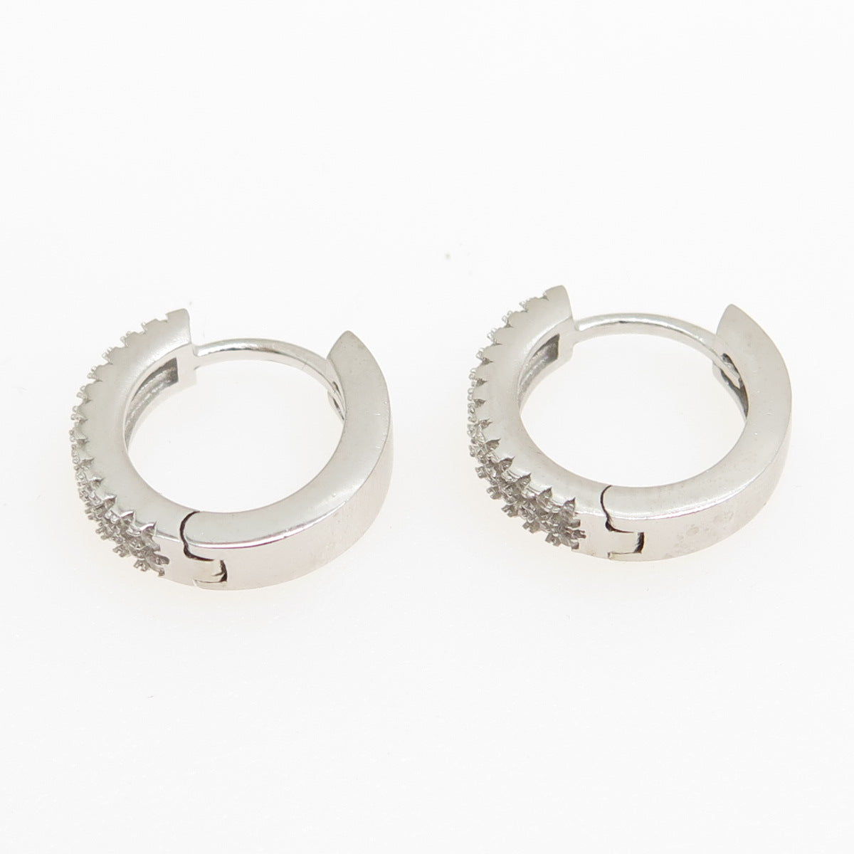 925 Sterling Silver Round-Cut C Z Hoop Earrings