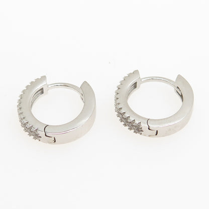 925 Sterling Silver Round-Cut C Z Hoop Earrings