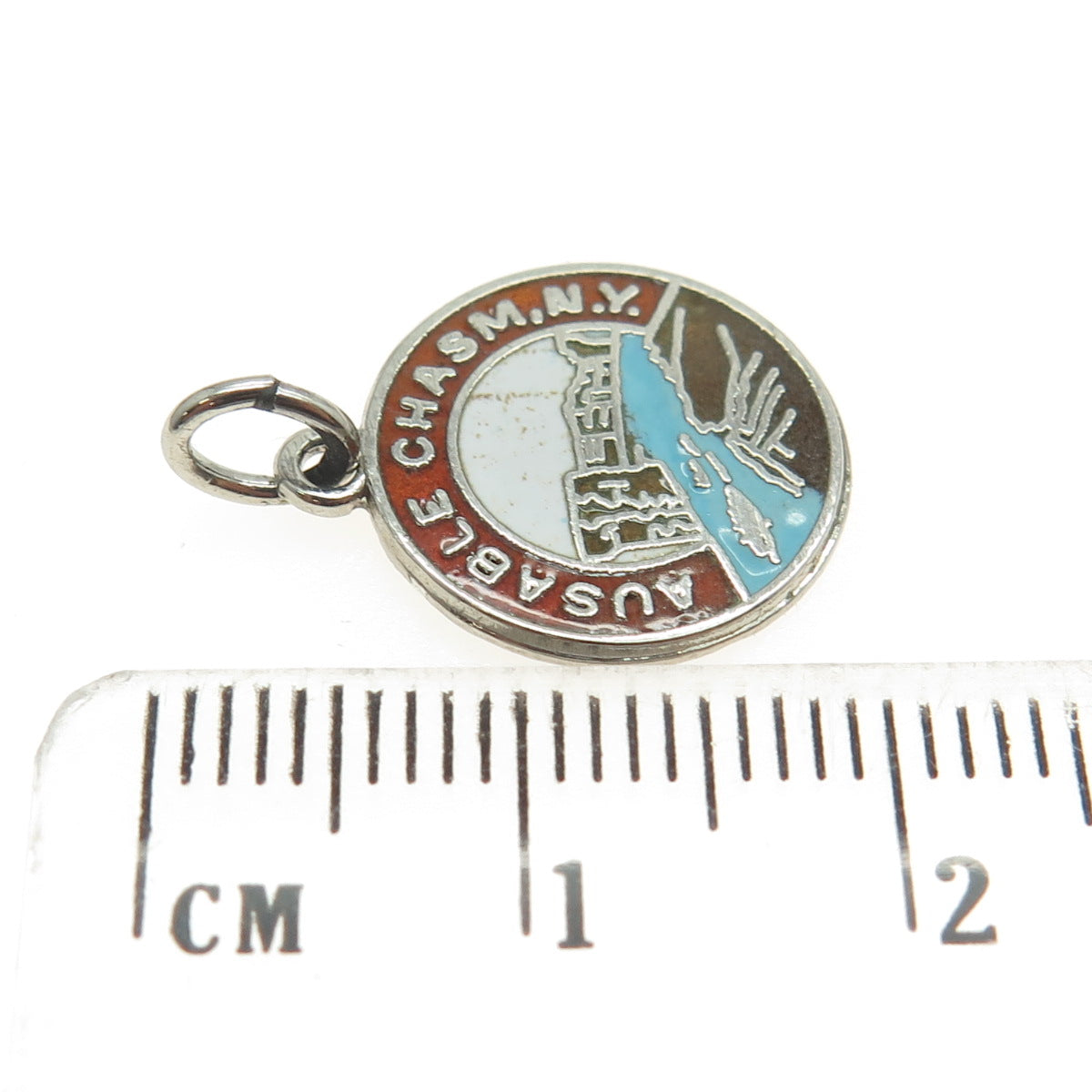 925 Sterling Silver Vintage Enamel Ausable Chasm NY Charm Pendant