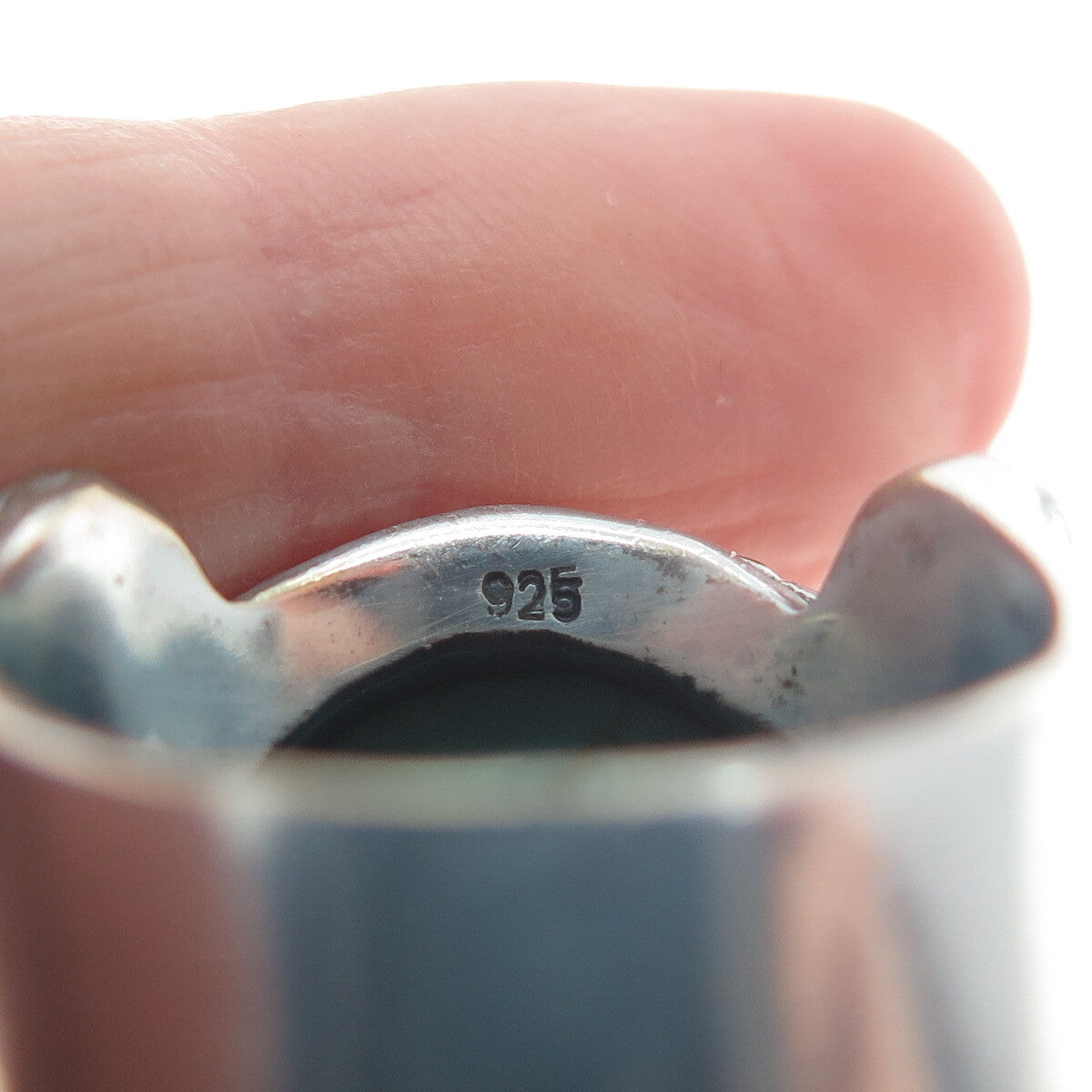 925 Sterling Silver Vintage Real Lone Mountain Turquoise Oxidized Ring Size 9.5
