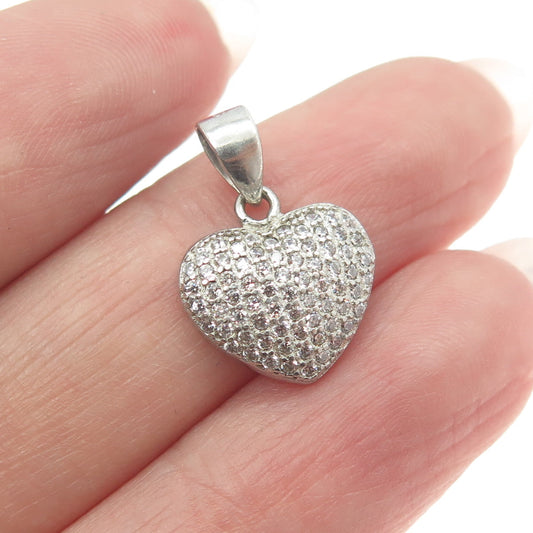 925 Sterling Silver Vintage Round-Cut C Z Heart Charm Pendant