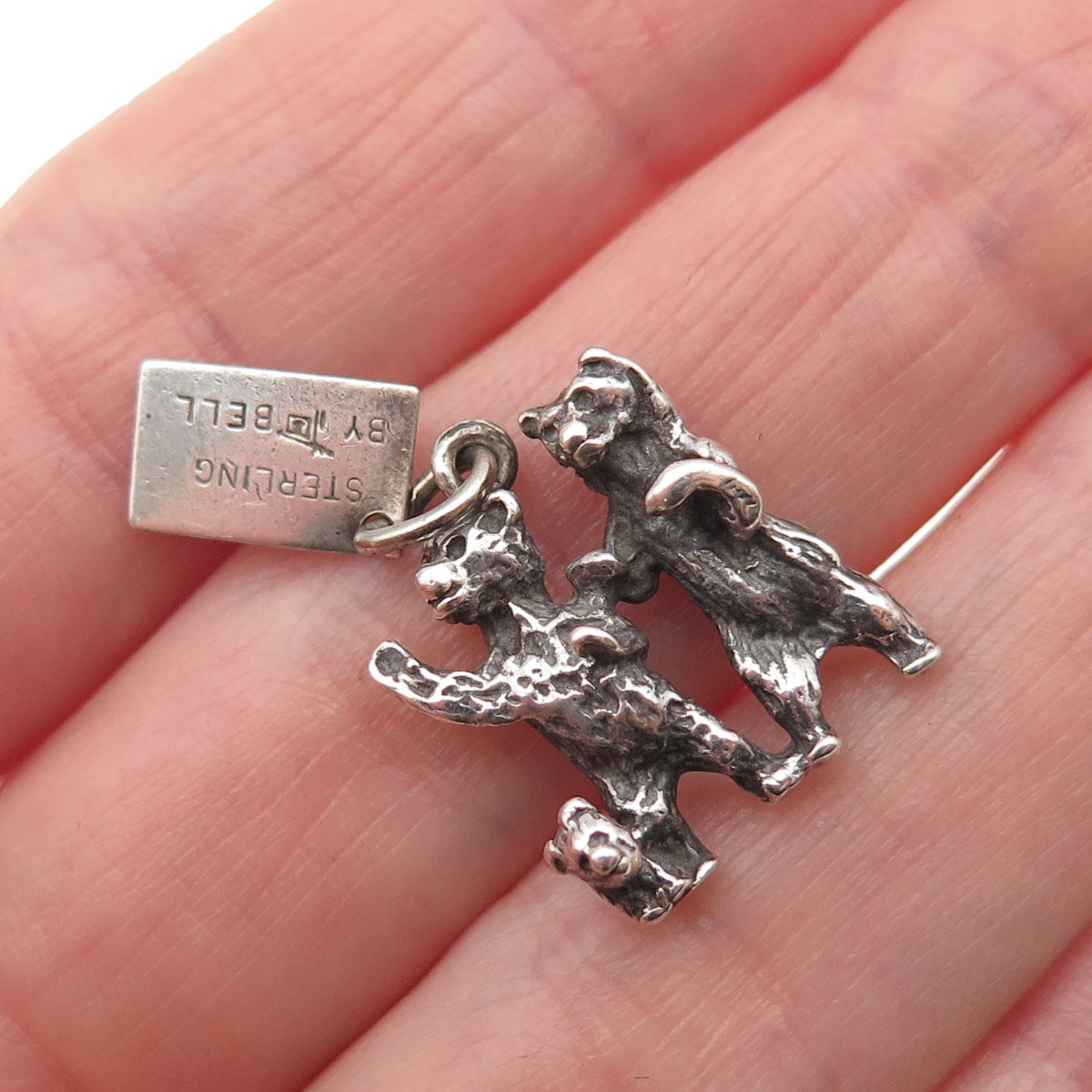 Bell Trading Post Sterling Silver Antique Art Deco Bear Family 3D Mini Pendant