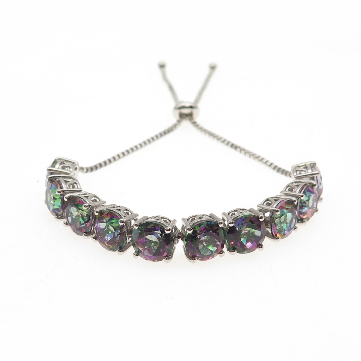 Chuck Clemency Sterling Silver Real Mystic Topaz Adjustable Bracelet 6-9.75"