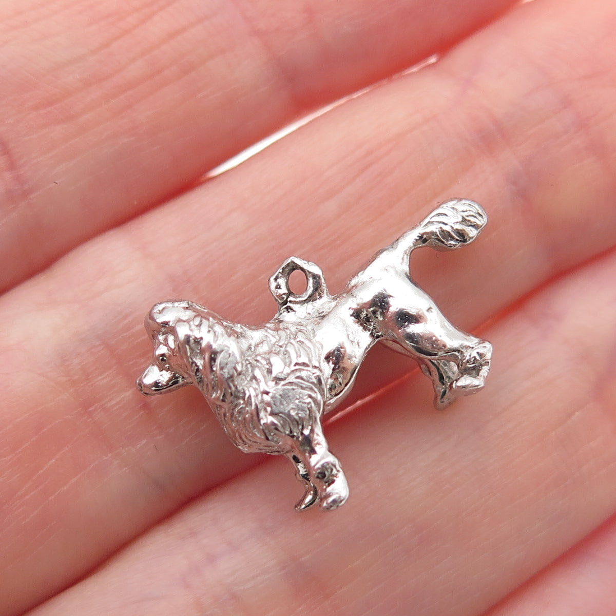 925 Sterling Silver Vintage Poodle Dog Mini 3D Charm Pendant