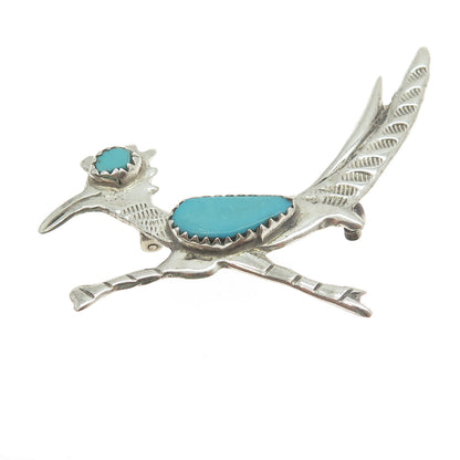 LAMBERT LIVINGSTON NAVAJO Sterling Vintage Southwestern Turquoise Roadrunner Pin