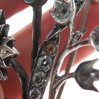 ALFRED FEAU 800 Silver Antique France Rhinestone Flower Oxidized Pin Brooch