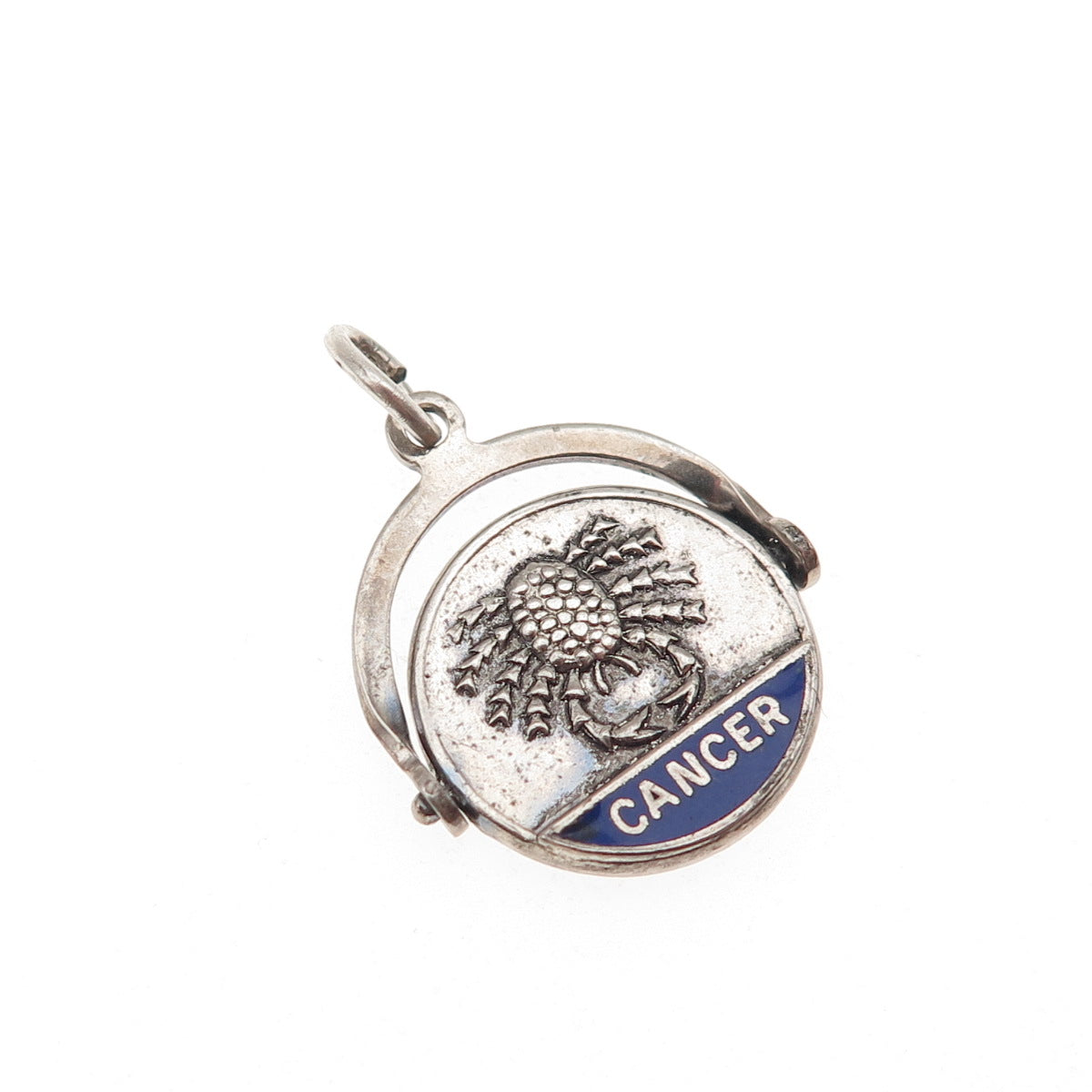 925 Sterling Silver Vintage Enamel Cancer Zodiac Sign Mini Charm Pendant