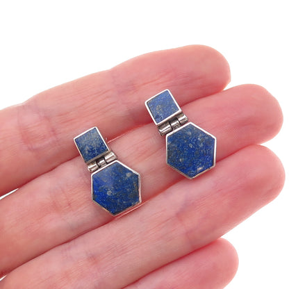 950 Silver Vintage Real Lapis Modernist Geometric Earrings