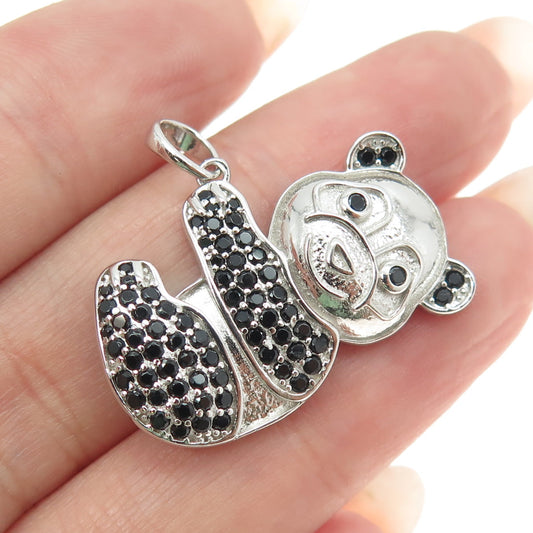 925 Sterling Silver Real Round-Cut Black Spinel Panda Pendant