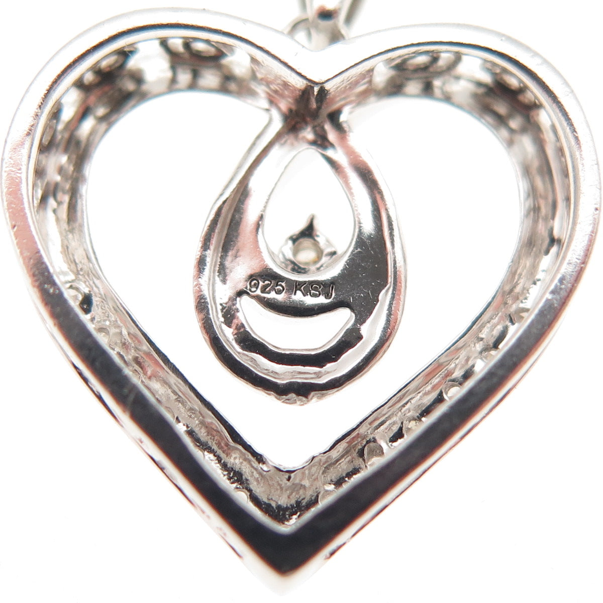 925 Sterling Silver Real Round-Cut Diamond Heart Cable Chain Necklace 18"