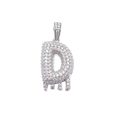 925 Sterling Silver Round-Cut C Z Sparkle Melted Letter D Initial Charm Pendant