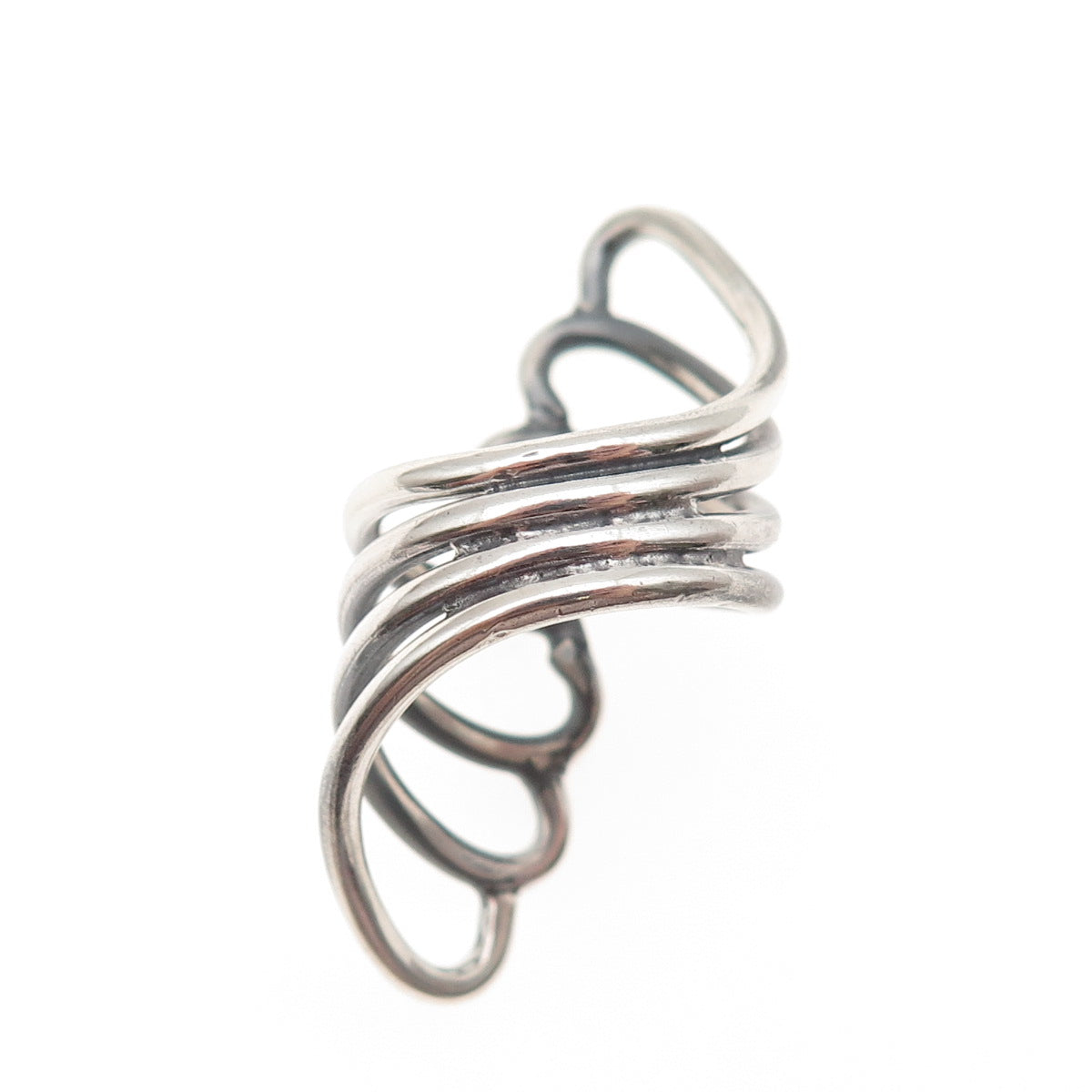 925 Sterling Silver Vintage Mexico Angel Wings Oxidized Adjustable Ring Size 5