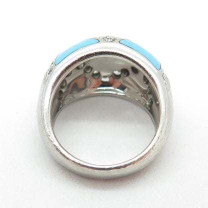 925 Sterling Silver Round-Cut Shaped C Z & Blue Enamel Ring Size 6