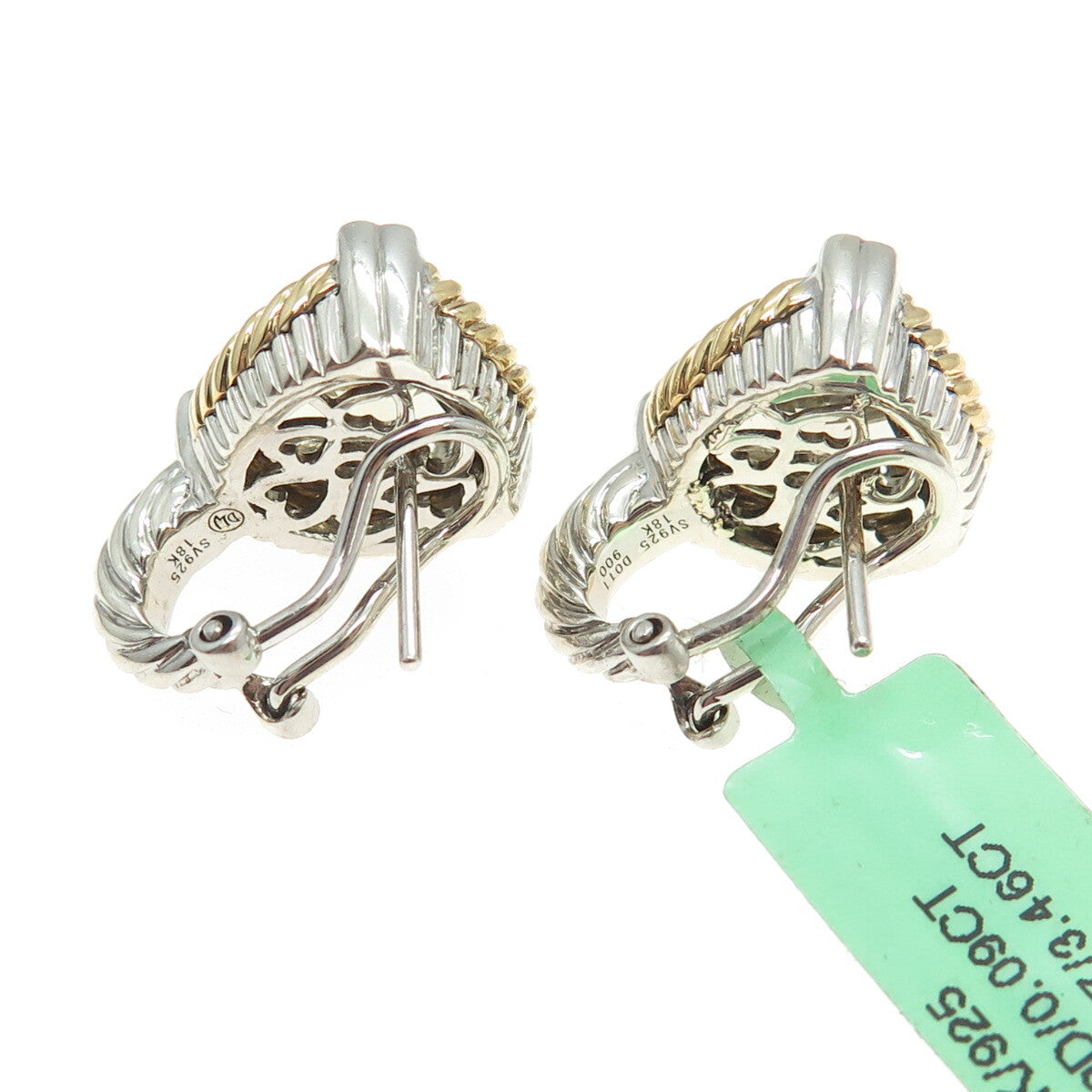 DANWAK 18K Gold Sterling 18 Diamond 0.09ct & 2 Quartz 3.46ct Omega Back Earrings