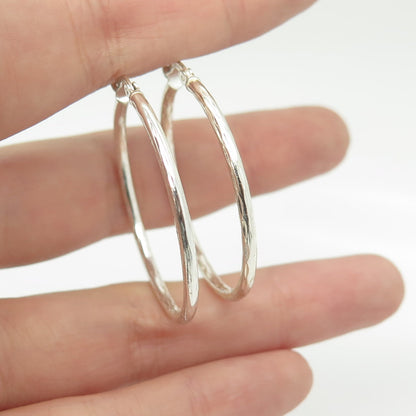 HAN 925 Sterling Silver Textured Hoop Earrings