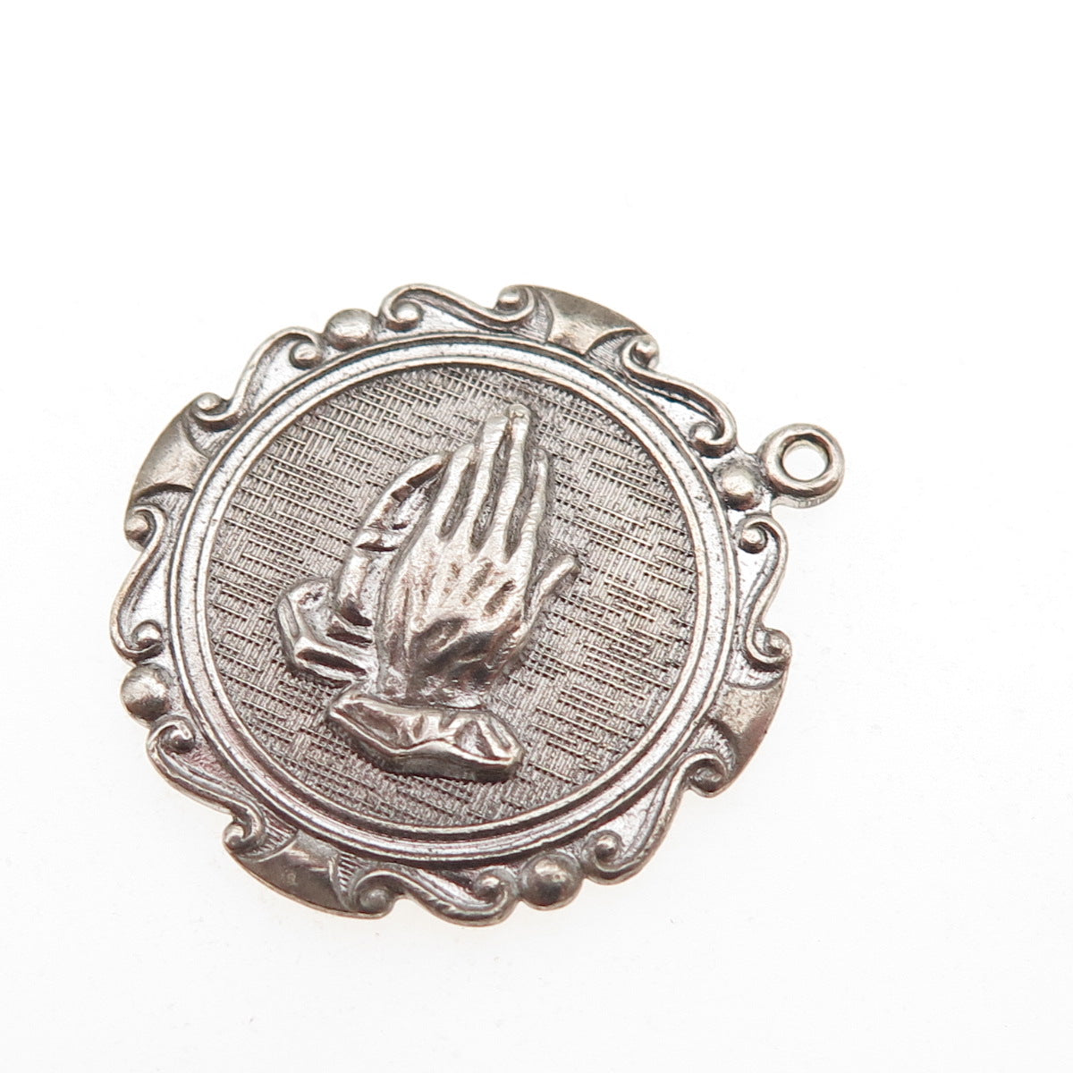925 Sterling Silver Vintage Prayer Hands Oxidized Charm Pendant