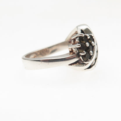 925 Sterling Silver Vintage Real Round-Cut Smoky Quartz Ring Size 6