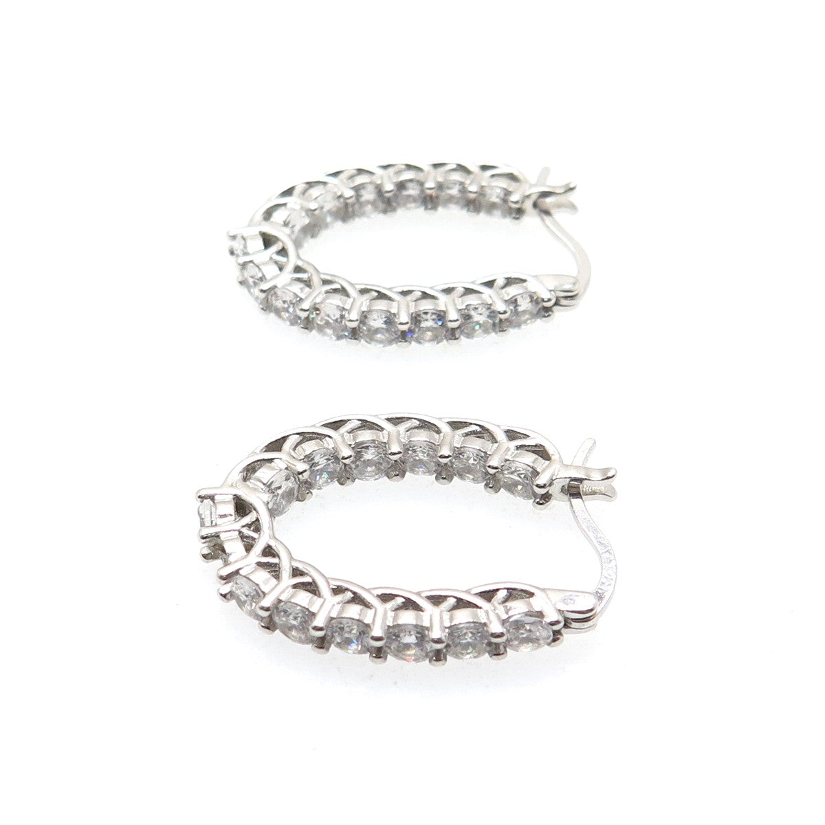 925 Sterling Silver Round-Cut C Z In & Out Hoop Earrings