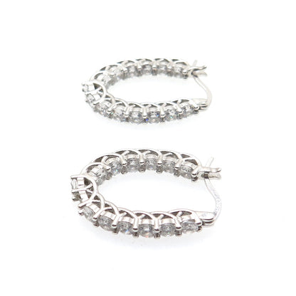 925 Sterling Silver Round-Cut C Z In & Out Hoop Earrings