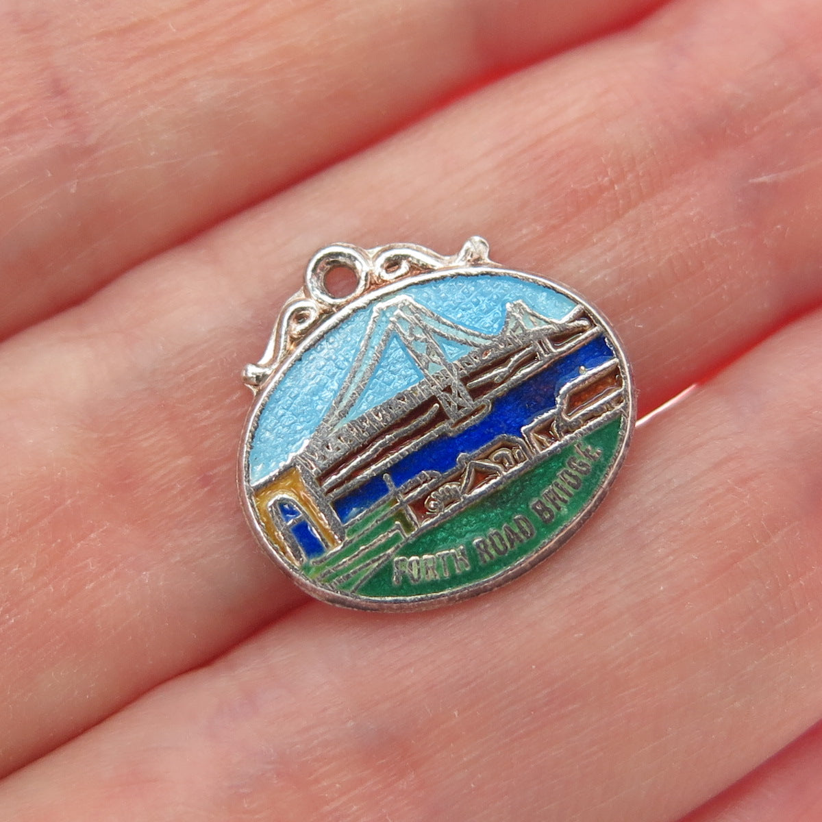 WBS WARD BROS Sterling Antique Enamel Forth Road Bridge Minimalist Charm Pendant