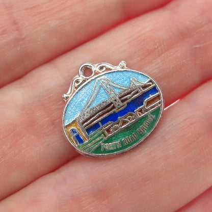 WBS WARD BROS Sterling Antique Enamel Forth Road Bridge Minimalist Charm Pendant