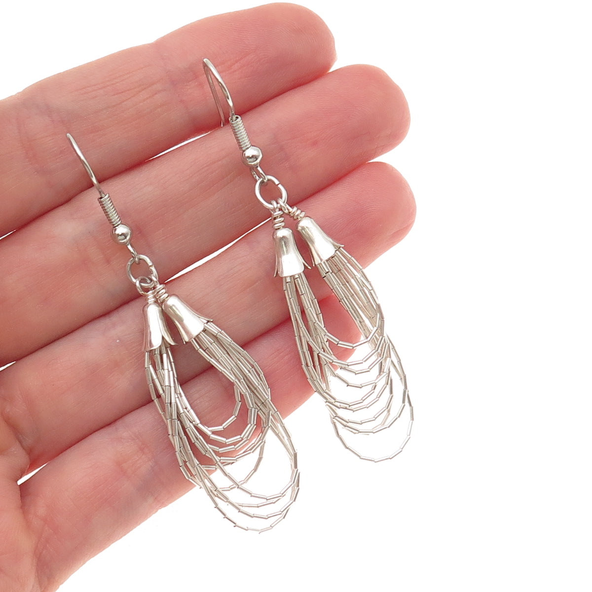 Old Pawn 925 Sterling Silver Vintage Southwestern Liquid Chain Dangle Earrings