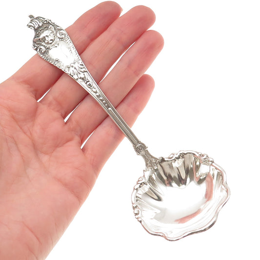 MECHANICS 925 Sterling Silver Antique 1895 Cherub Solid Piece Cream Ladle