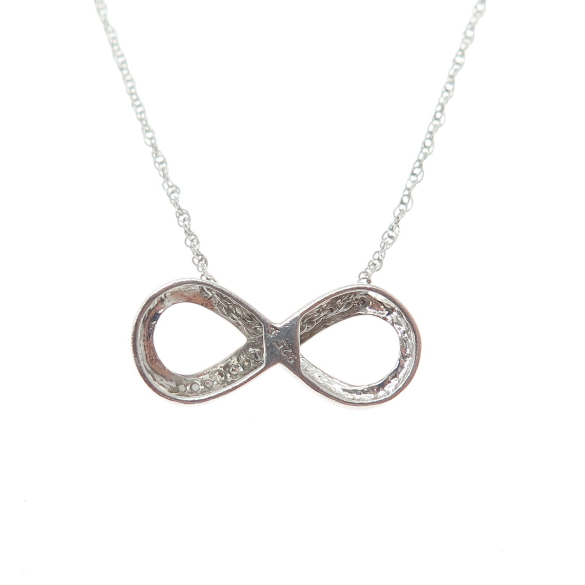 925 Sterling Silver Real Diamond Infinity Pendant Singapore Chain Necklace 18"