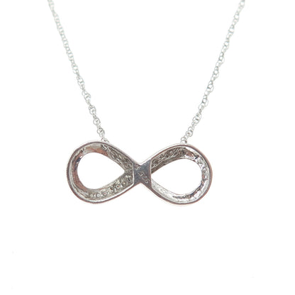925 Sterling Silver Real Diamond Infinity Pendant Singapore Chain Necklace 18"