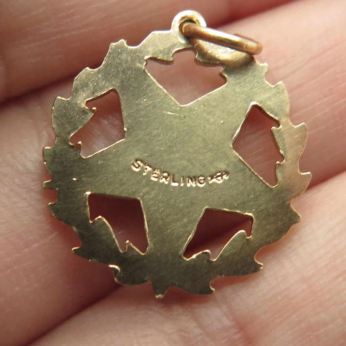 925 Sterling Silver Gold Plated Vintage Griffith & Sons Co Enamel Wreath Pendant