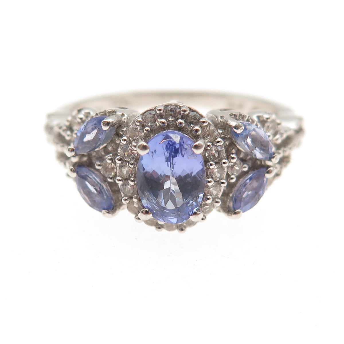 Chuck Clemency 925 Sterling Silver Real Tanzanite & White Topaz Ring Size 8
