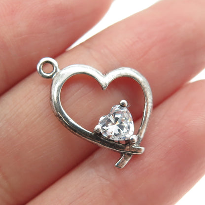 925 Sterling Silver White C Z Heart Pendant